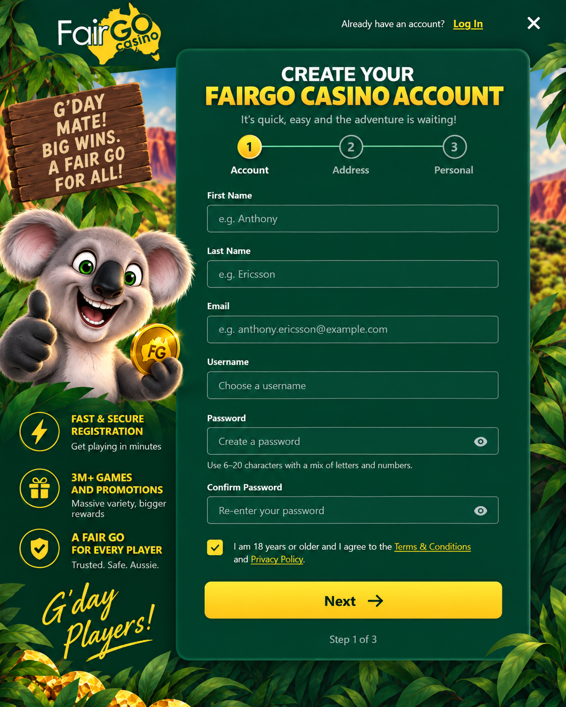 Fairgo Casino registration